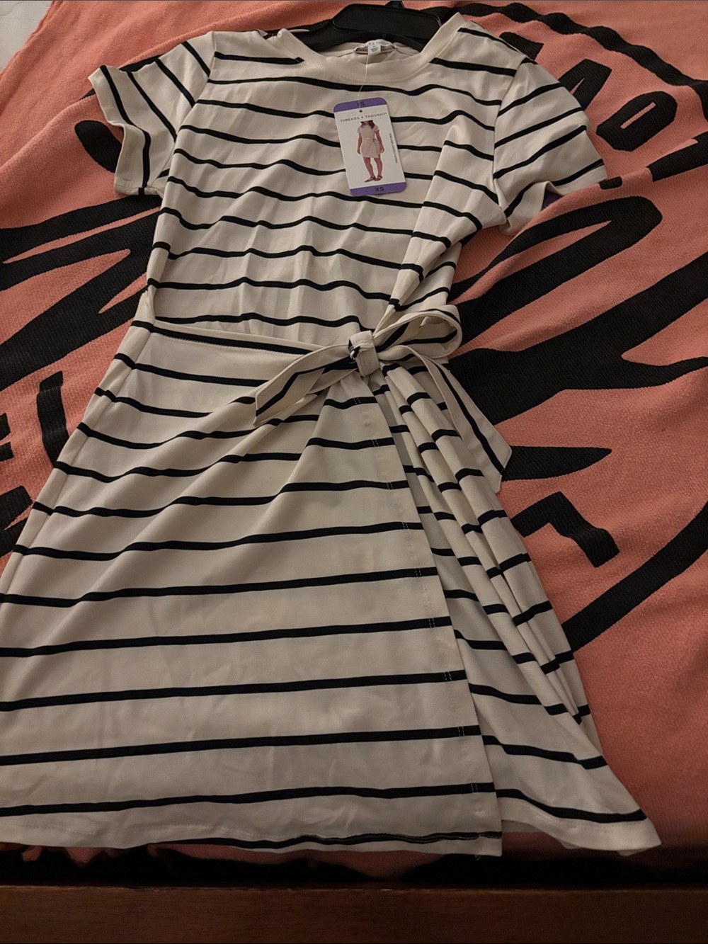 NWT Black and White Striped Tie-Waist Mini Dress
